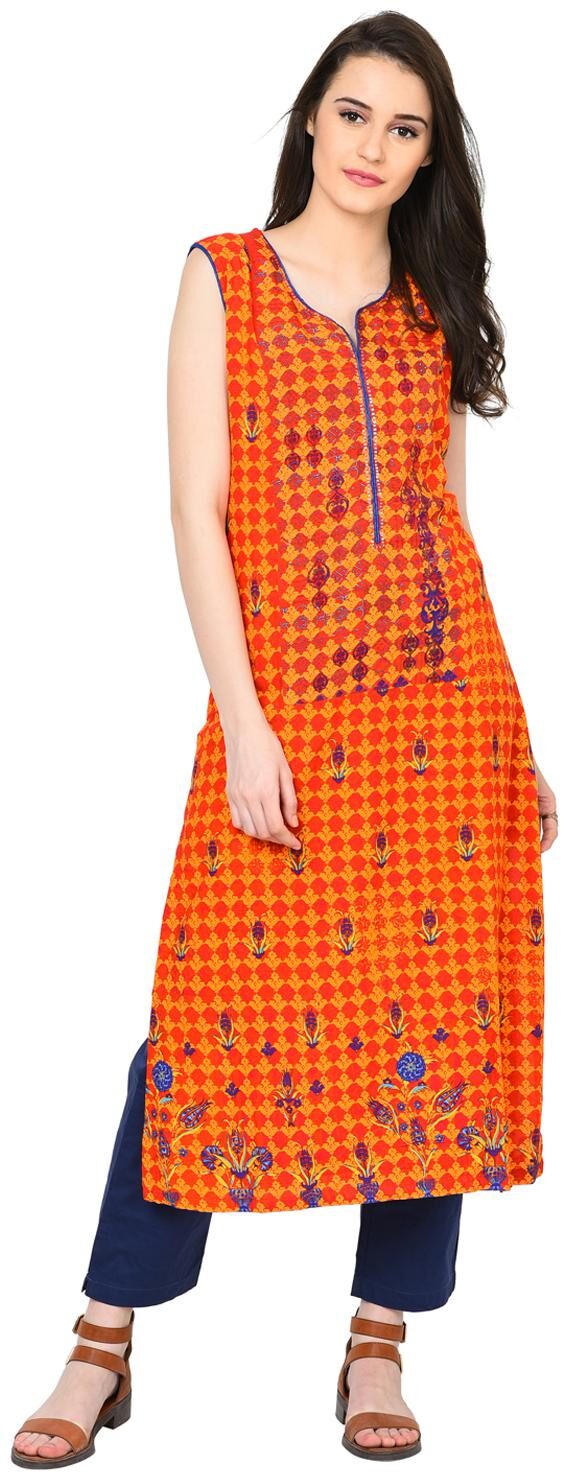 

Rangriti Women Red Printed Straight Kurta