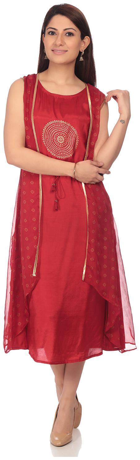 

Rangriti Red Printed Flared dress