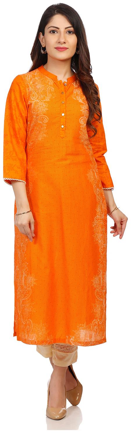 

Rangriti Women Orange Printed Straight Kurta
