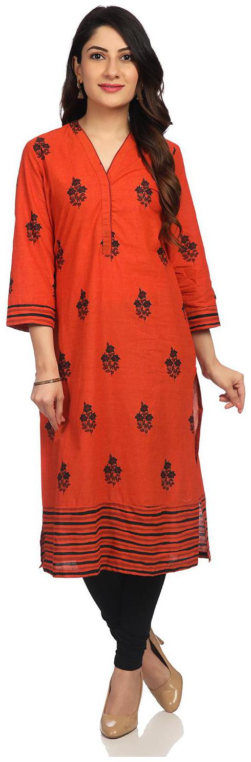 

Rangriti Women Brown Printed Straight Kurta