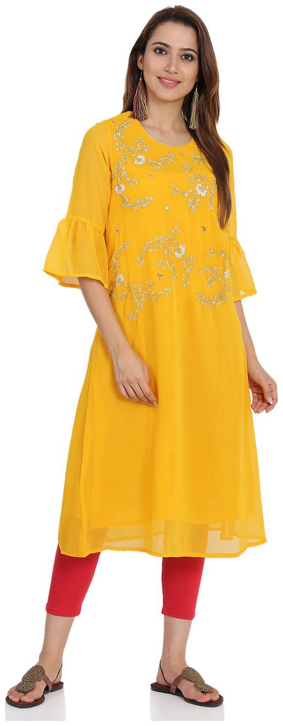 

Rangriti Women Blended A Line Kurta Yellow color