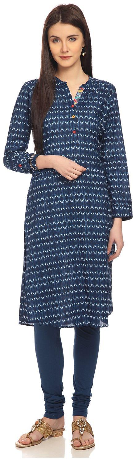 

Rangriti Women Blue Printed Straight Kurta