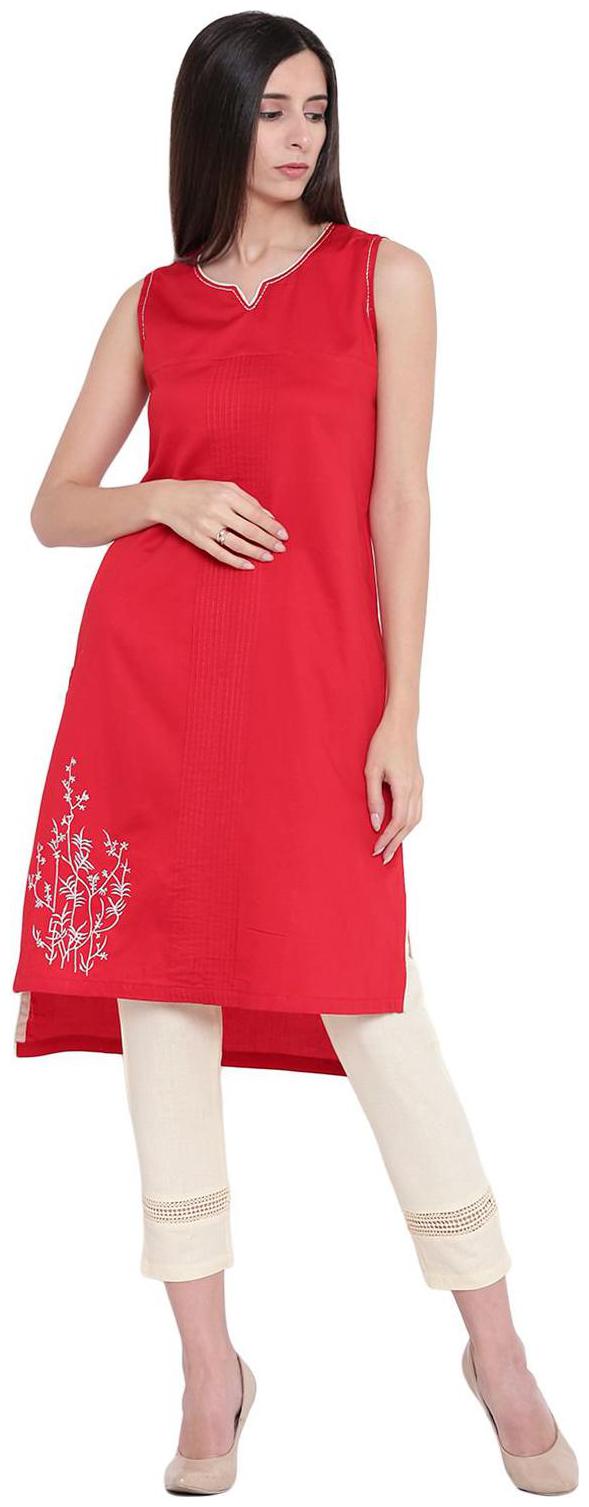

Rangriti Women Red Solid Straight Kurta