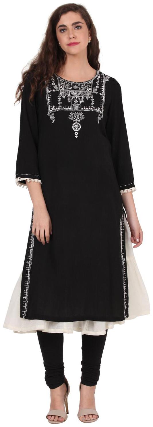 

Rangriti Women Black Solid Straight Kurta