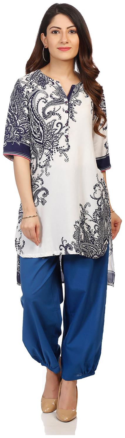 

Rangriti Women Blue Printed Straight Kurta