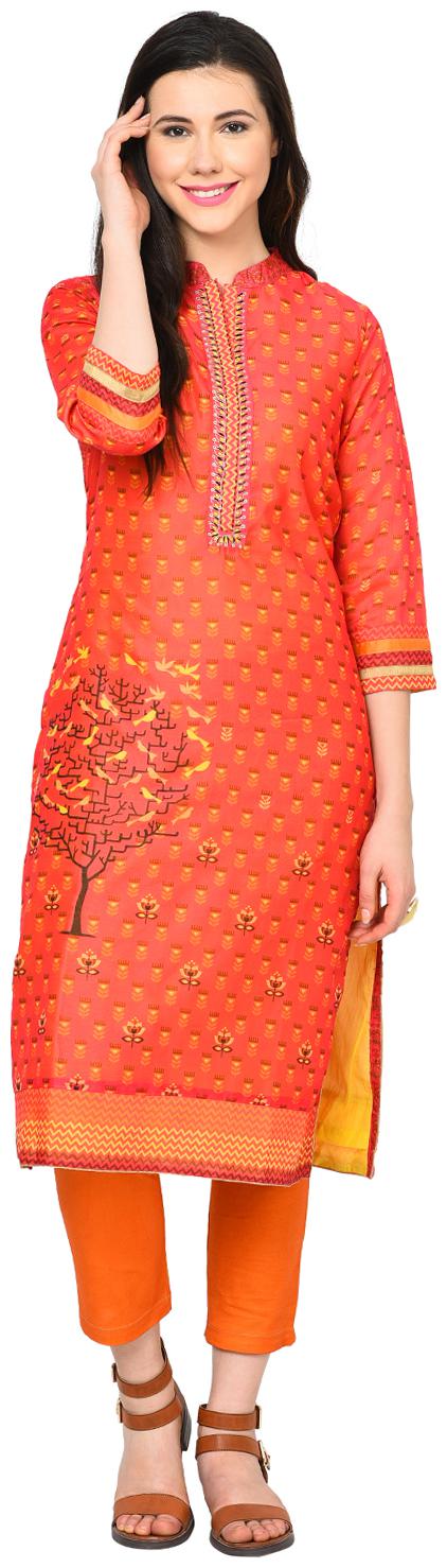 

Rangriti Women Pink Printed Straight Kurta