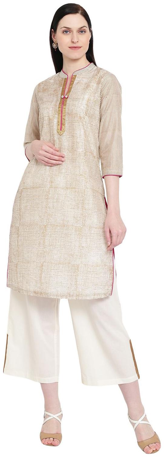 

Rangriti Women Beige Printed Straight Kurta