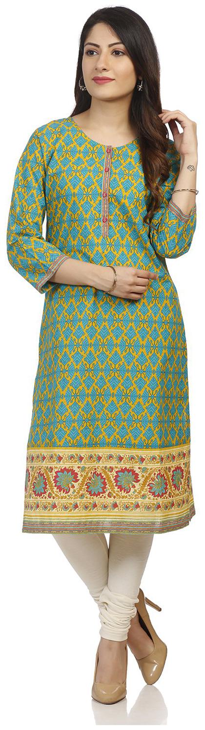 

Rangriti Women Turquoise Printed Straight Kurta