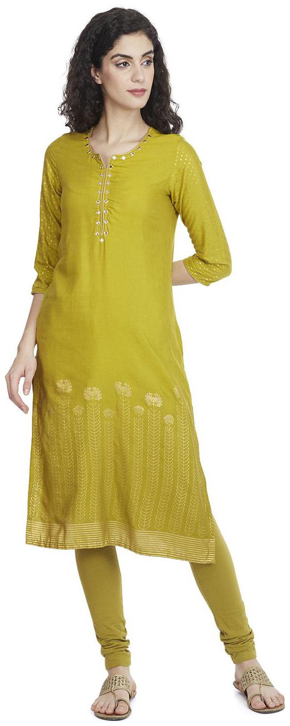 

Rangriti Women Green Printed Straight Kurta