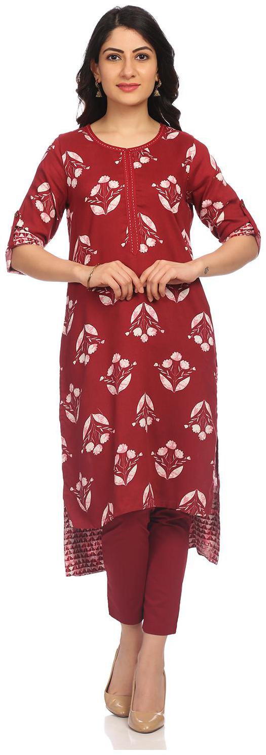 

Rangriti Women Maroon Printed Straight Kurta