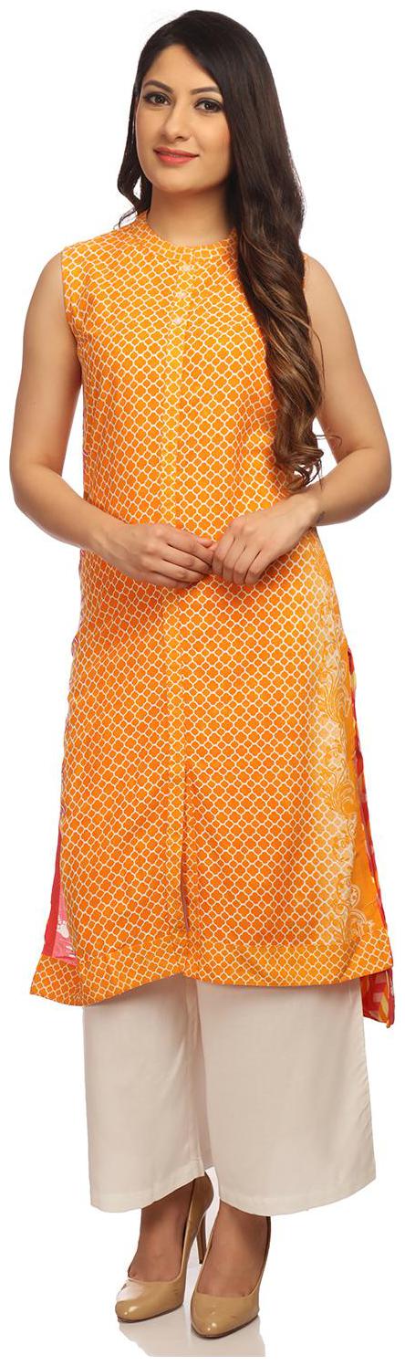 

Rangriti Women Orange Printed Straight Kurta