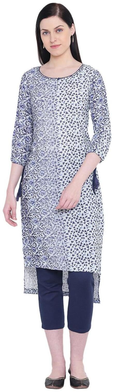 

Rangriti Women Blue Printed Straight Kurta