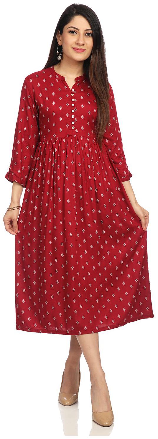 

Rangriti Maroon Printed Flared dress
