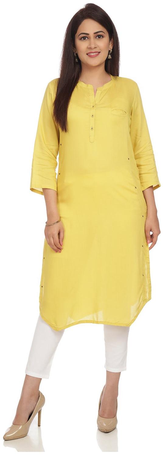 

Rangriti Women Yellow Solid Straight Kurta