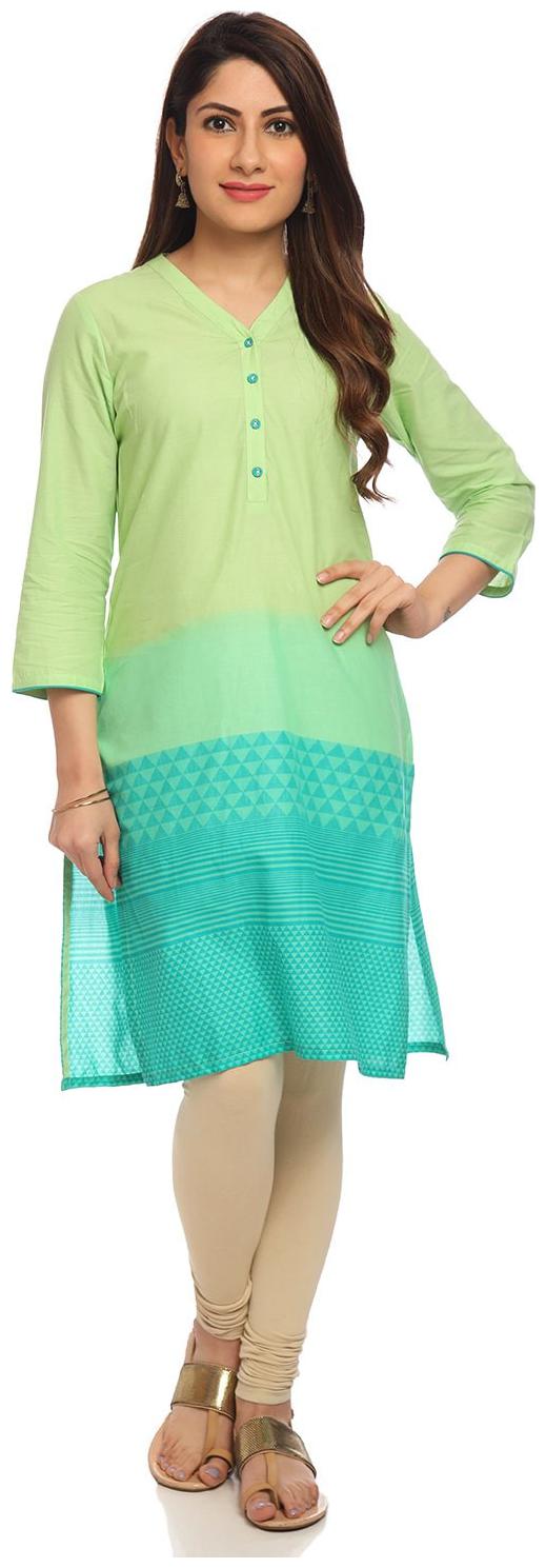

Rangriti Women Green Printed Straight Kurta