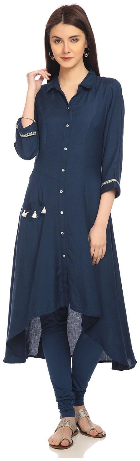

Rangriti Women Blue Solid Assymetrical Kurta