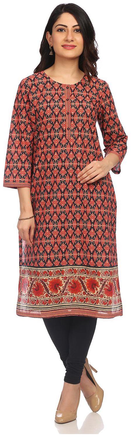 

Rangriti Women Red Printed Straight Kurta
