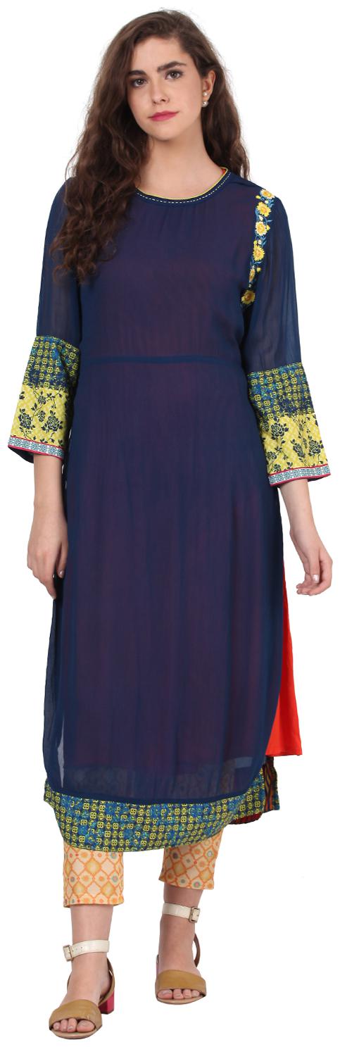 

Rangriti Women Blue Solid Straight Kurta
