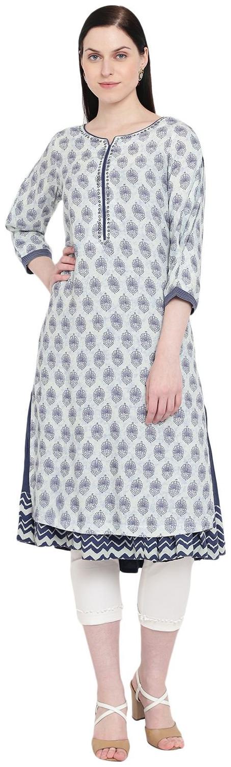 

Rangriti Women Grey Printed Straight Kurta