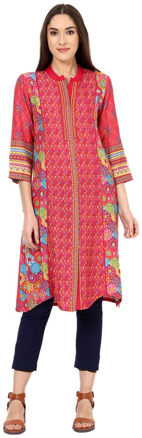 

Rangriti Women Pink Printed Straight Kurta