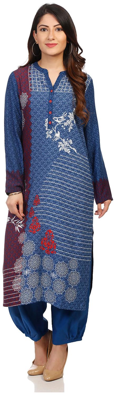 

Rangriti Women Blue Printed Straight Kurta