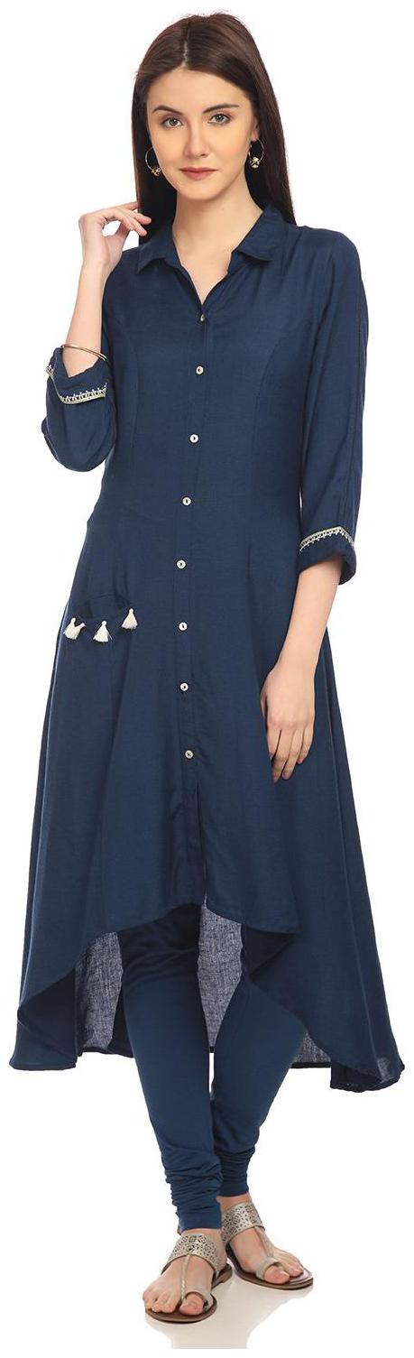

Rangriti Women Blue Solid Assymetrical Kurta