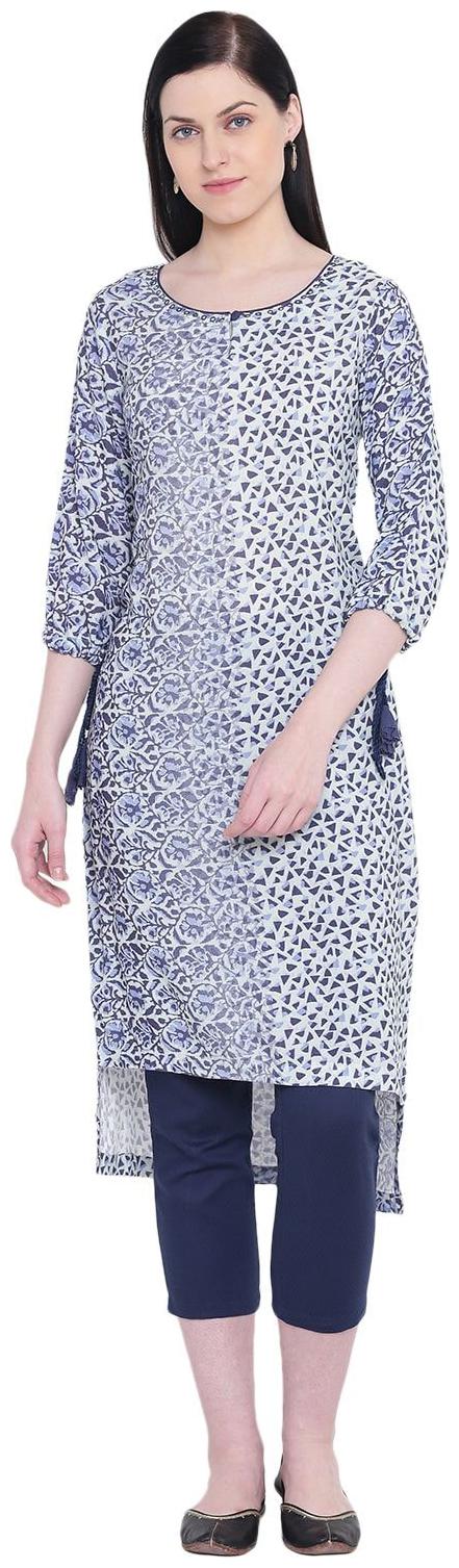 

Rangriti Women Blue Printed Straight Kurta