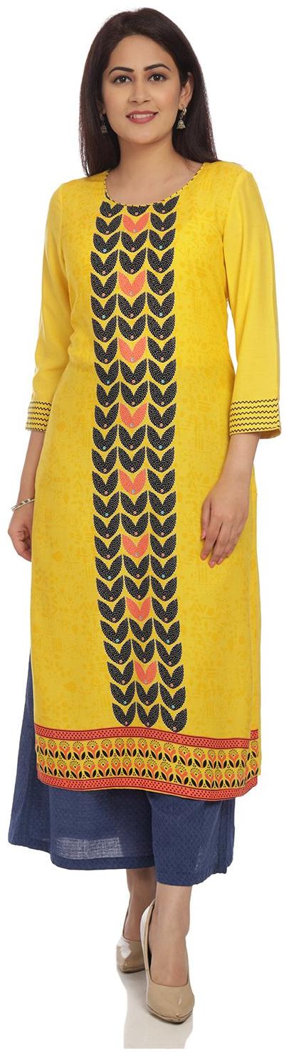 

Rangriti Women Yellow Printed Straight Kurta