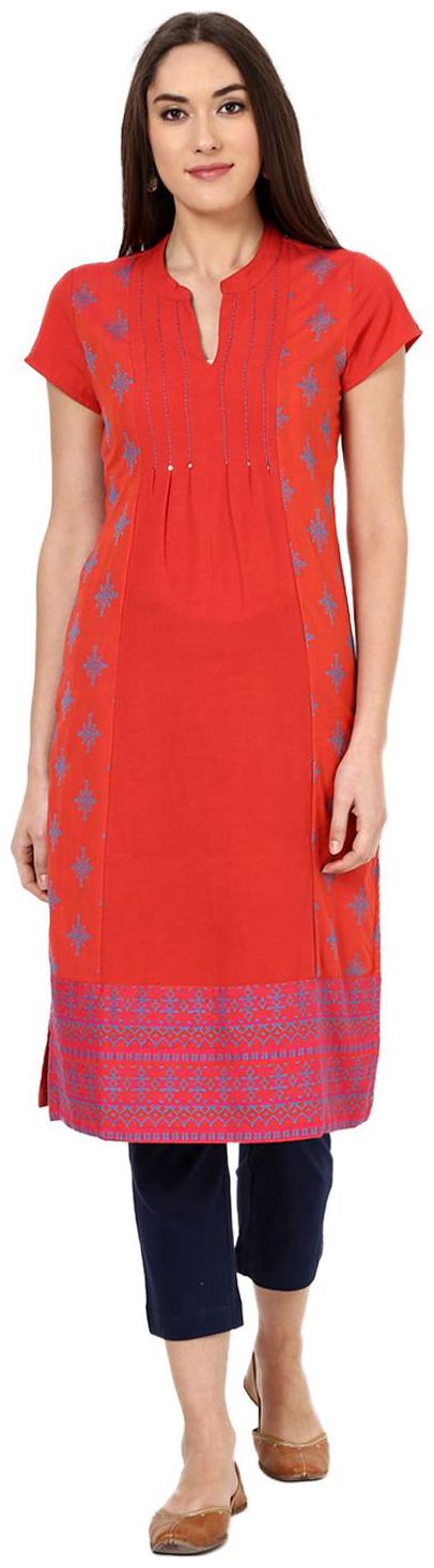 

Rangriti Women Orange Solid Straight Kurta