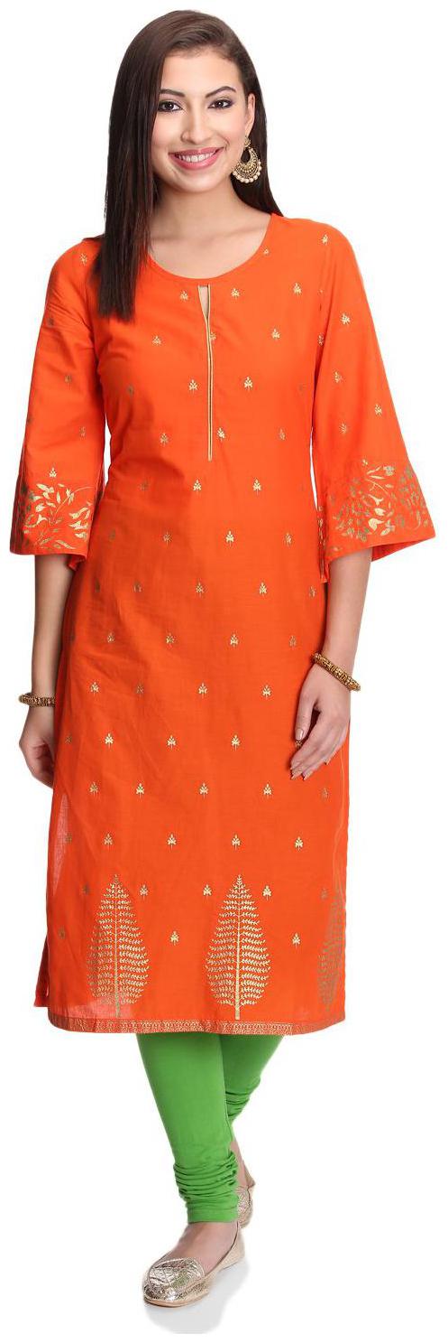 

Rangriti Women Orange Printed Straight Kurta