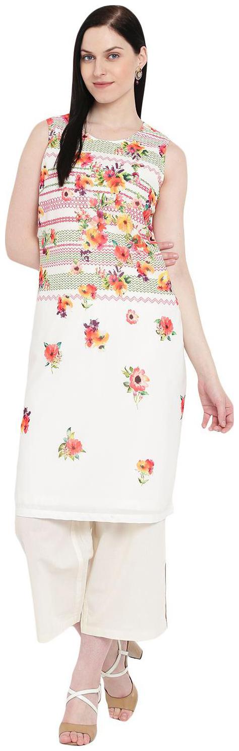 

Rangriti Women White Printed Straight Kurta
