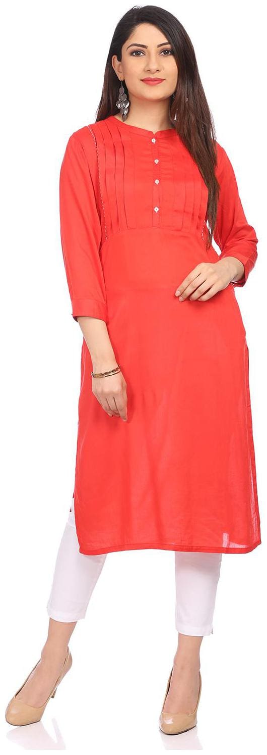 Rangriti Women Red Solid Straight Kurta