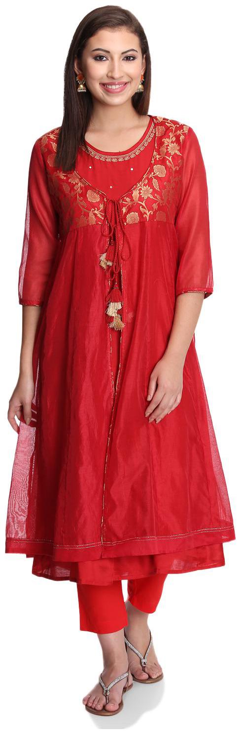 

Rangriti Women Red Solid Assymetrical Kurta