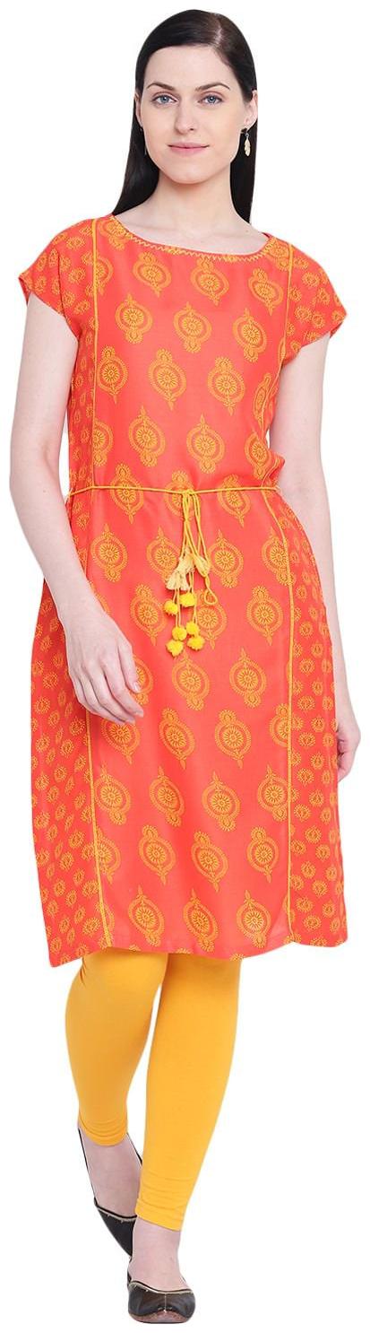 

Rangriti Women Pink Printed Straight Kurta