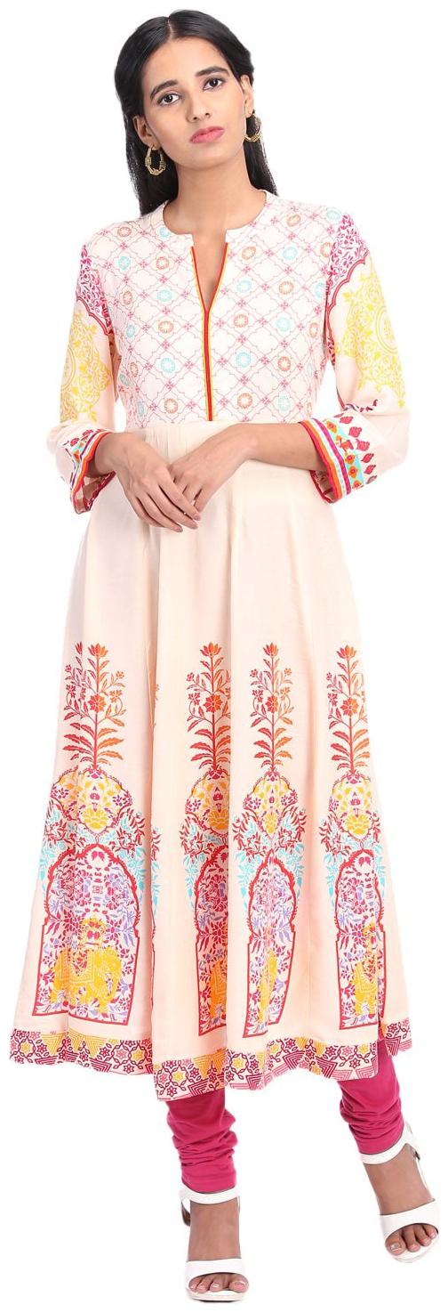 

Rangriti Women White Printed Assymetrical Kurta
