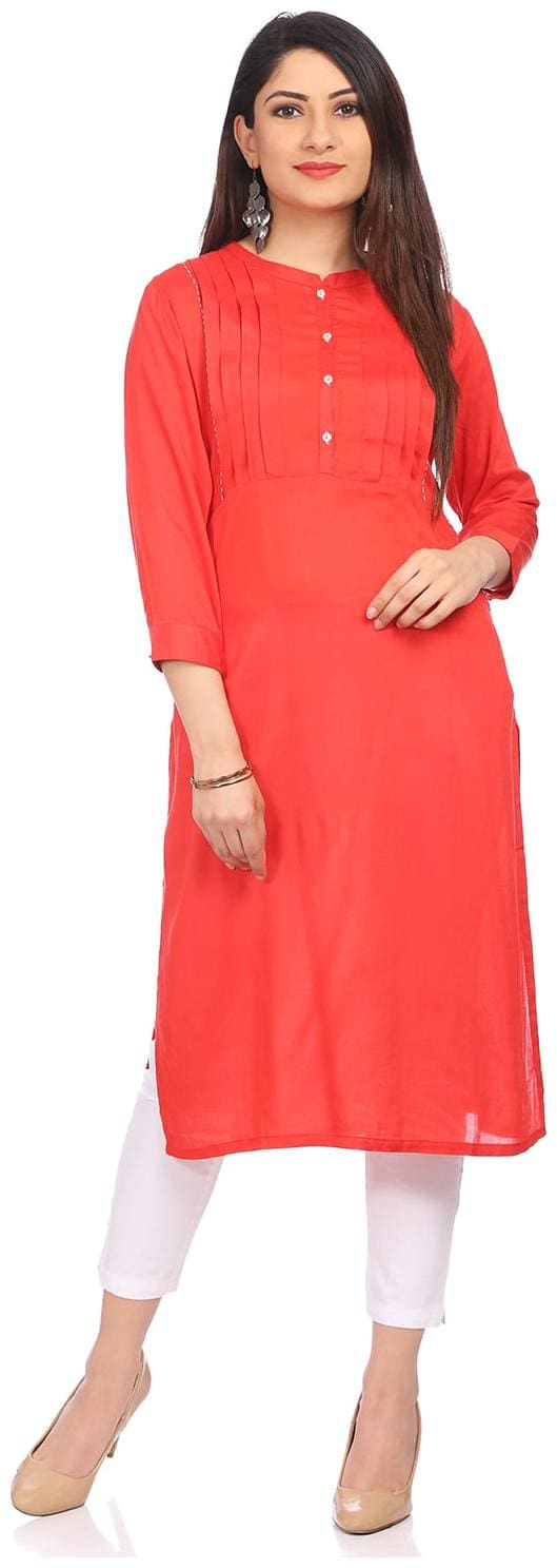 Rangriti Women Red Solid Straight Kurta