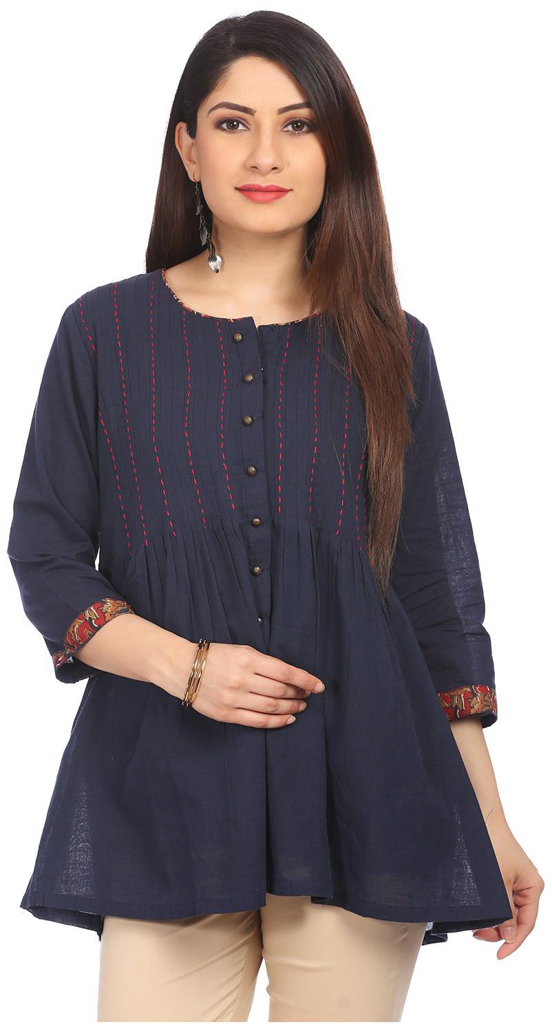 

Rangriti Women Solid A-line top - Blue