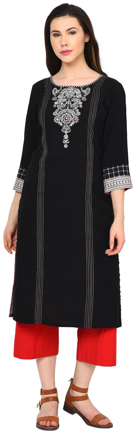 

Rangriti Women Black Embroidered Straight Kurta