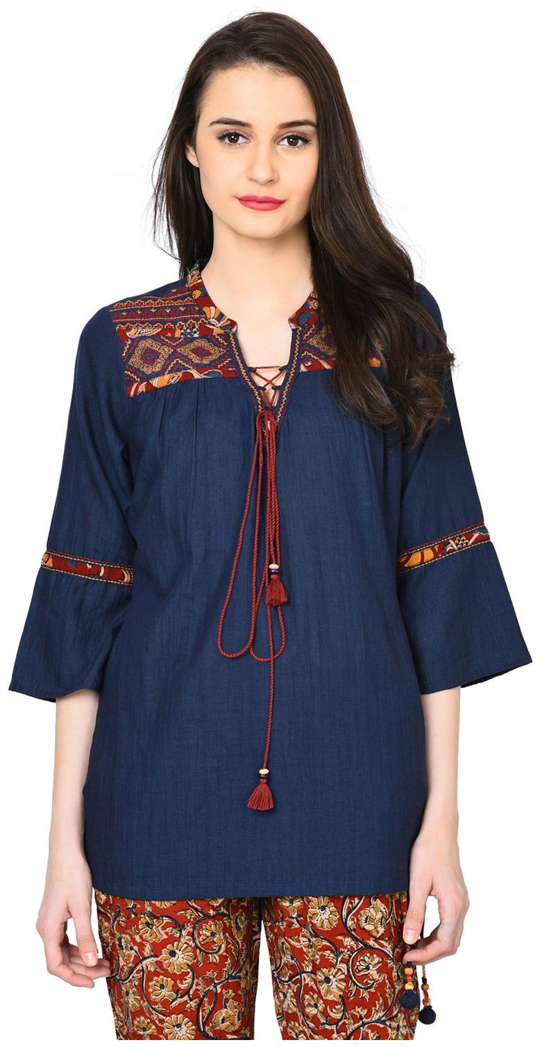 

Rangriti Women Printed Regular top - Blue