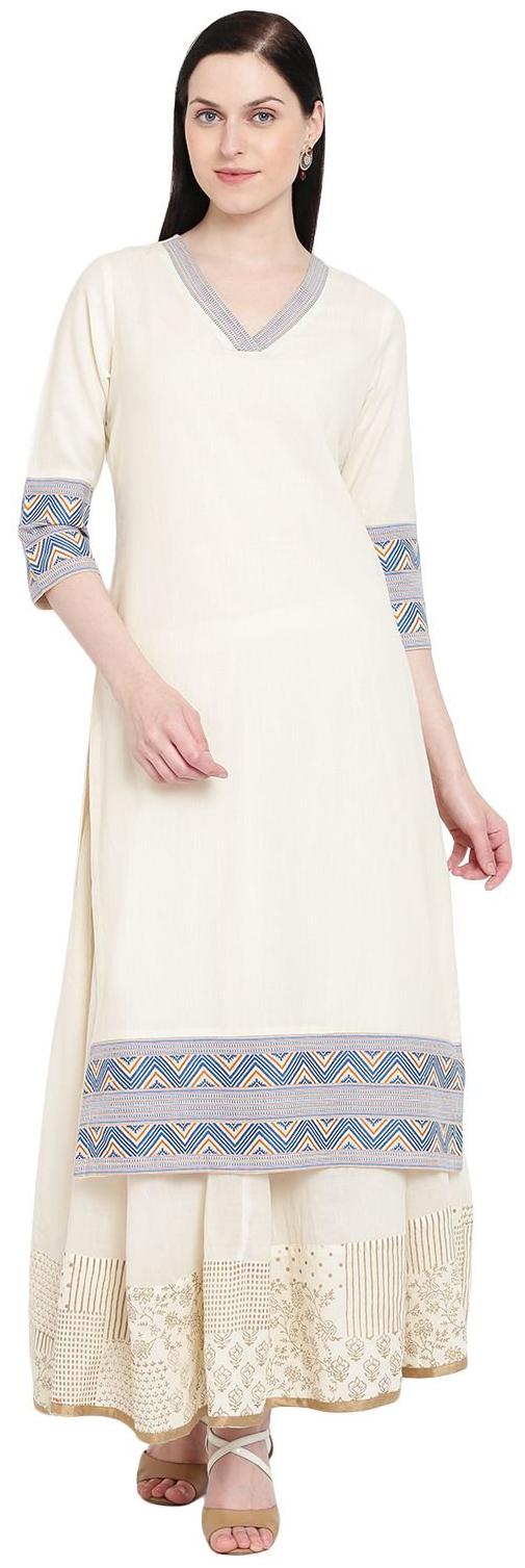 

Rangriti Women Off White Printed Straight Kurta