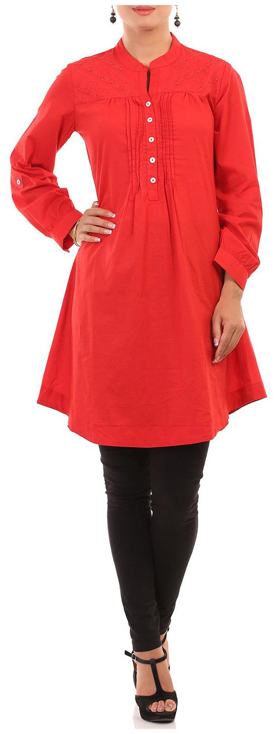 

Rangriti Women Cotton Solid Kurti Red