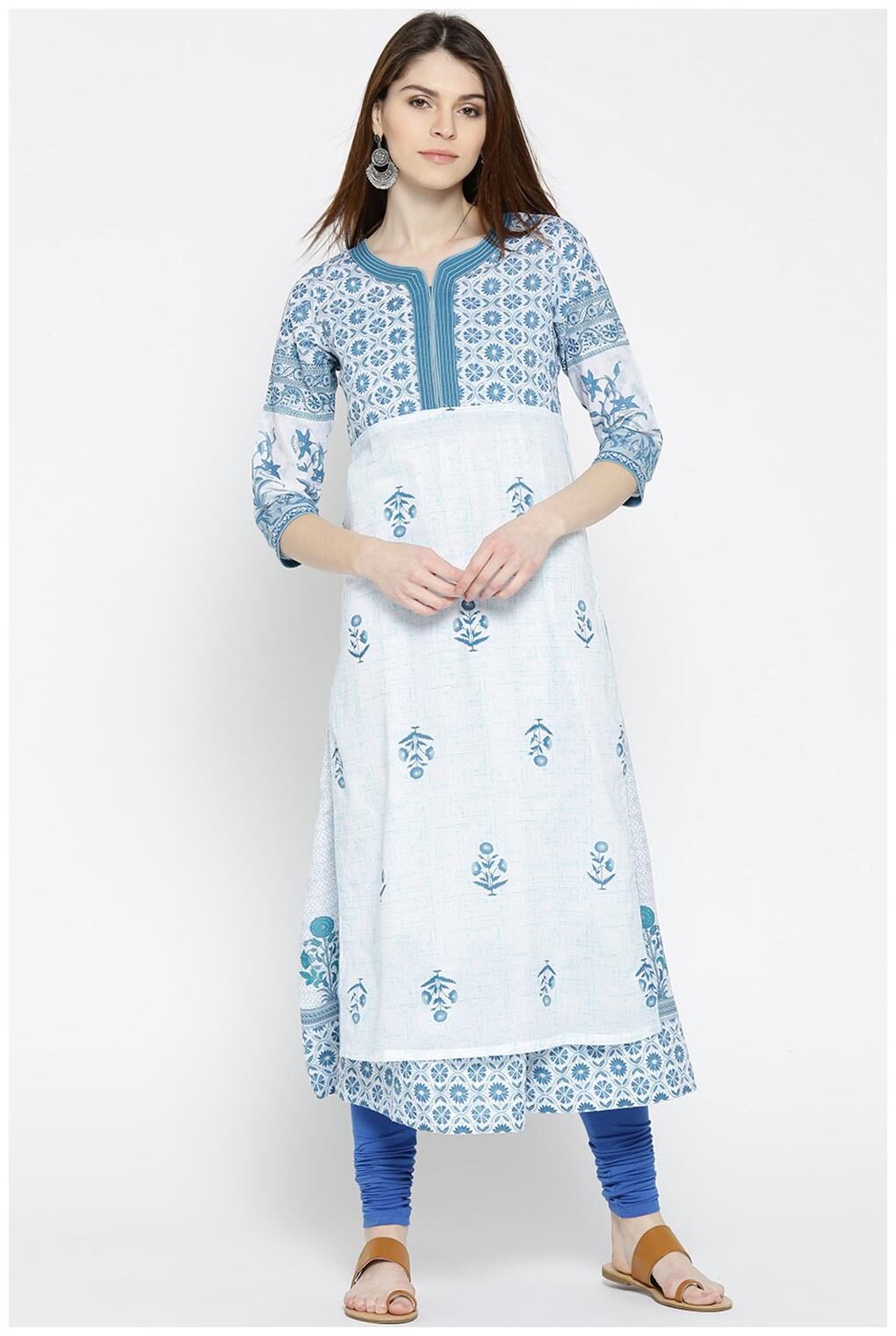 

Rangriti Women White Printed Layered Kurta