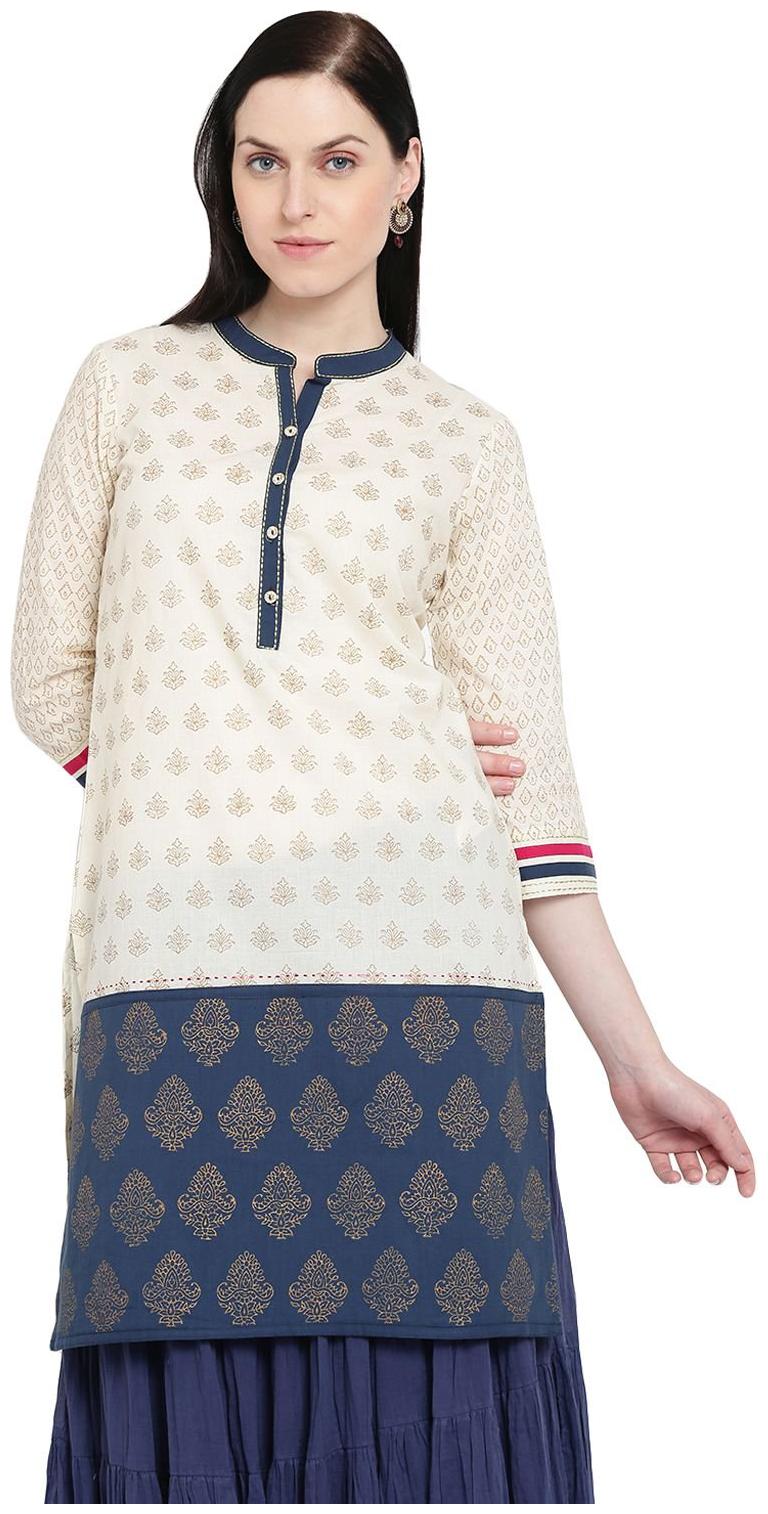 

Rangriti Women Beige Printed Straight Kurta