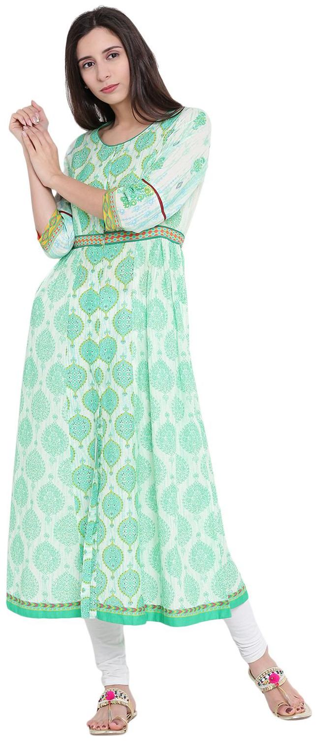 

Rangriti Women Cotton Printed Kurta Green