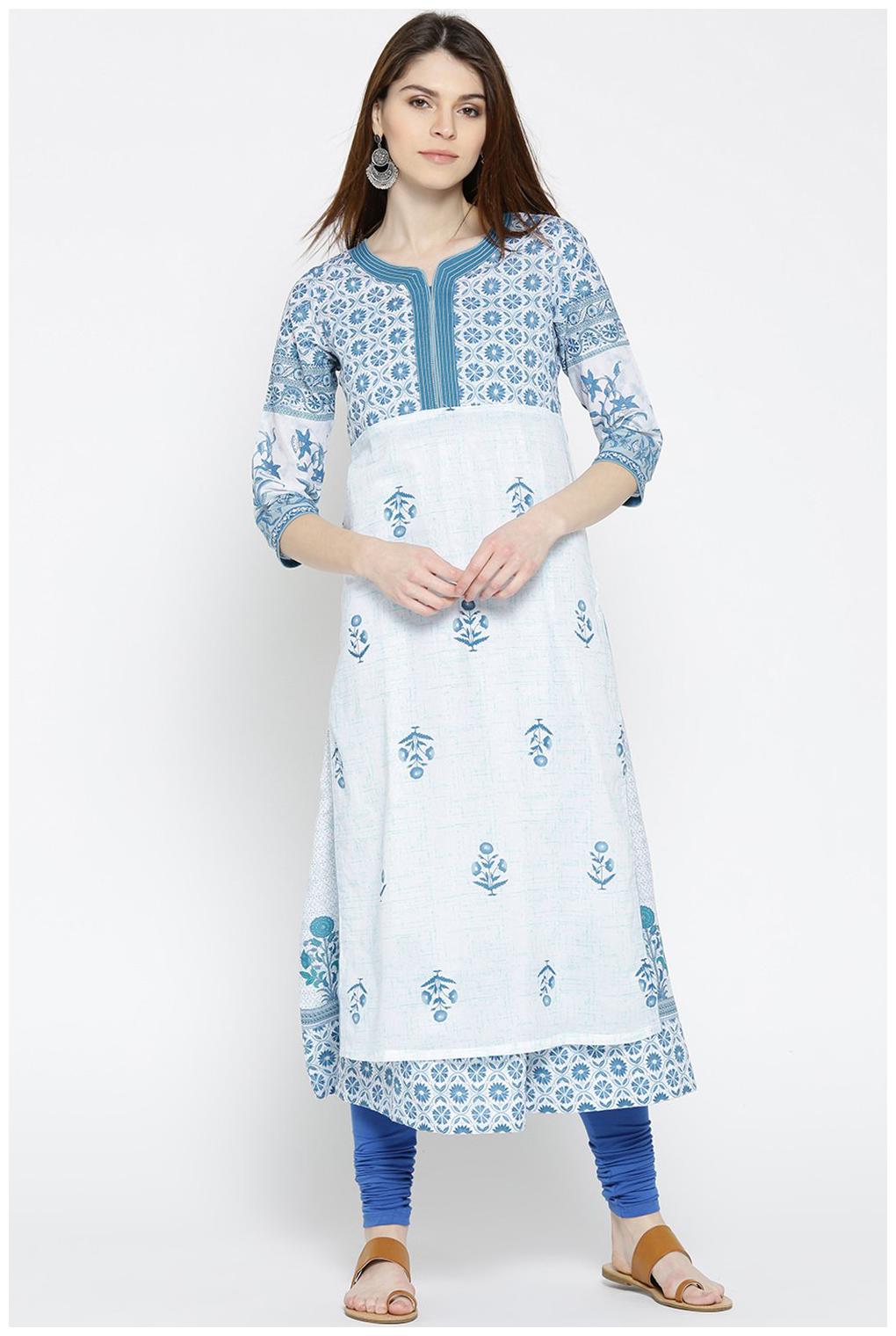 

Rangriti Women White Printed Layered Kurta