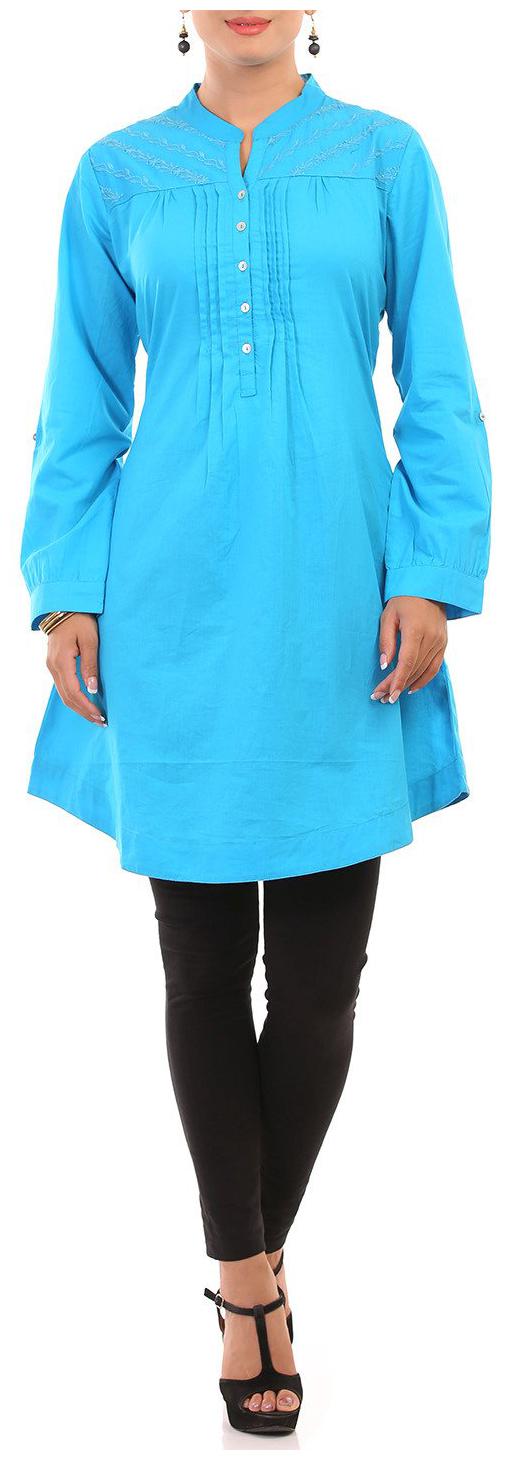 

Rangriti Women Cotton Solid Kurti Turquoise