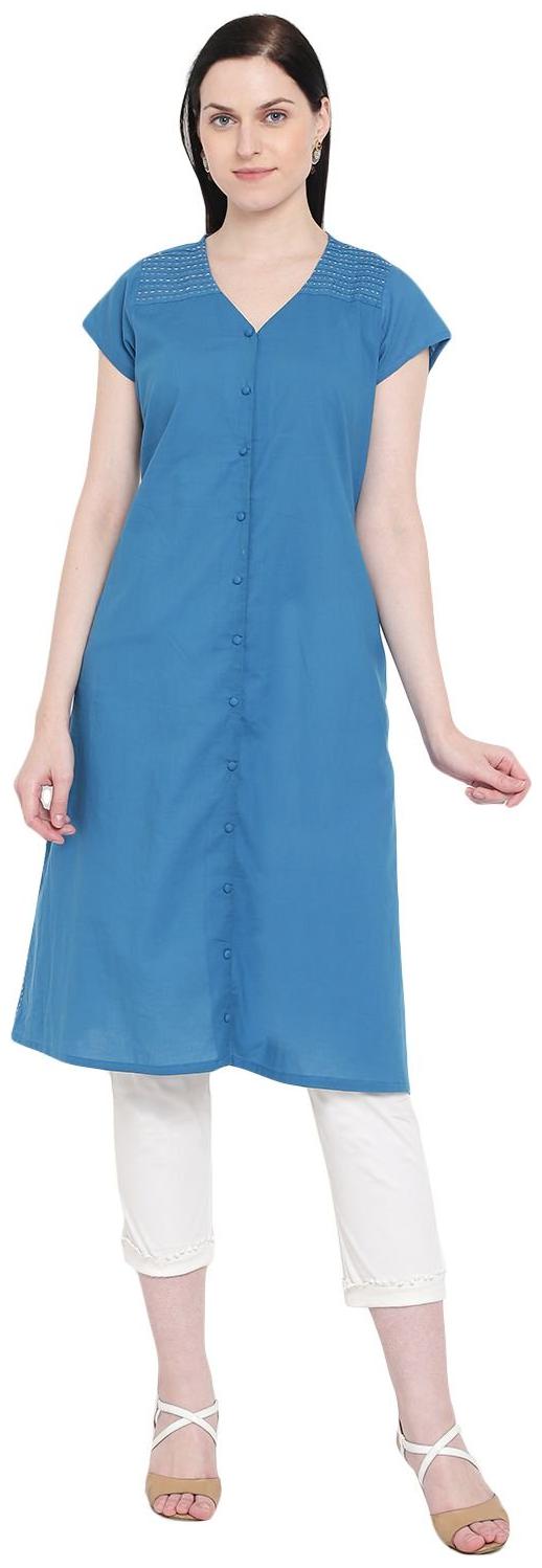 

Rangriti Women Blue Solid Straight Kurta