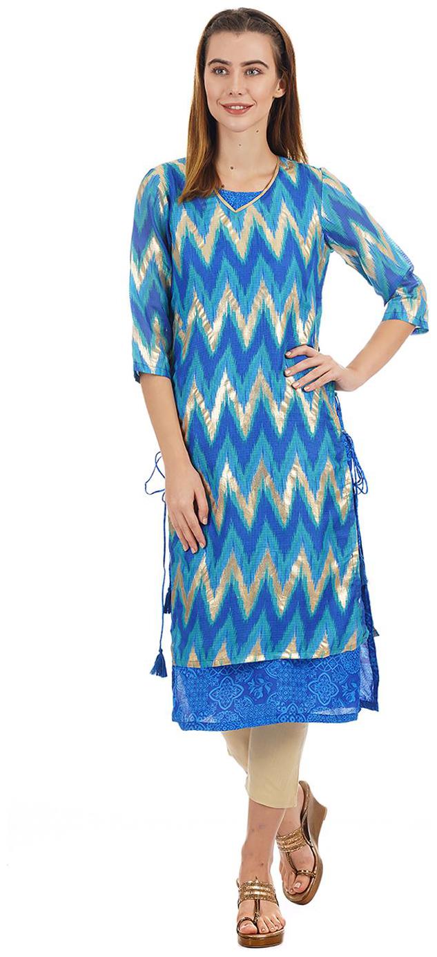

Rangriti Women Blue Geometric Layered Kurta