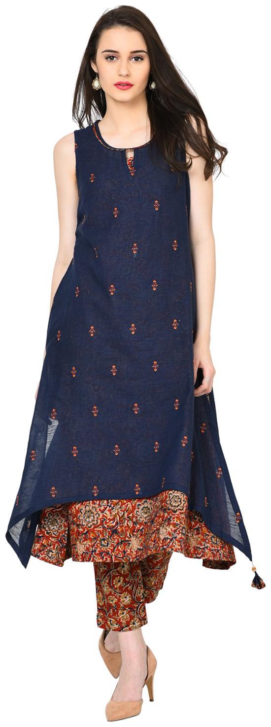 

Rangriti Women Blue Printed Layered Kurta