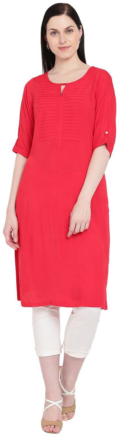 

Rangriti Women Red Solid Straight Kurta